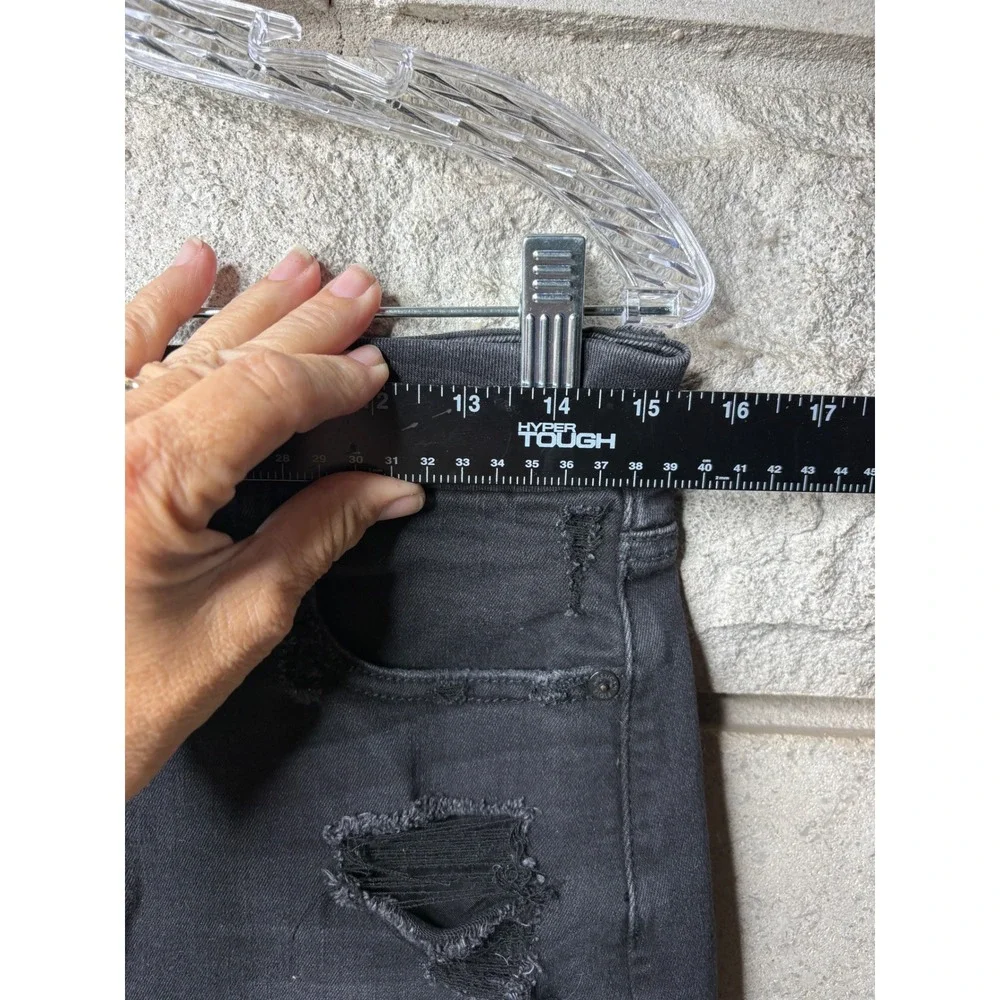 American Eagle Distressed Denim Mini Skirt Washed‎ Black Raw Hem Womens Size 10